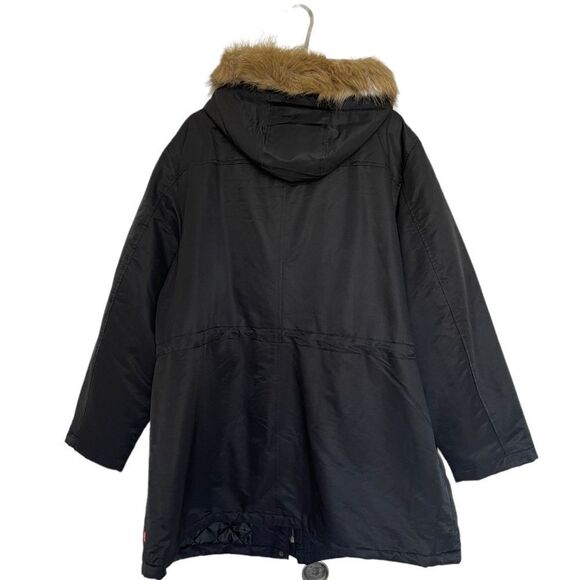 NWOT Levi's Coated Cotton Parka with Bunny Sherpa and Faux Fur Hood - Picture 7 of 12